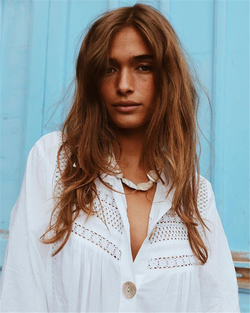 Stitching Lace Lace Shirt Beach Cover-up Sexy Cardigan Vacation Bikini Cover Bella Mia